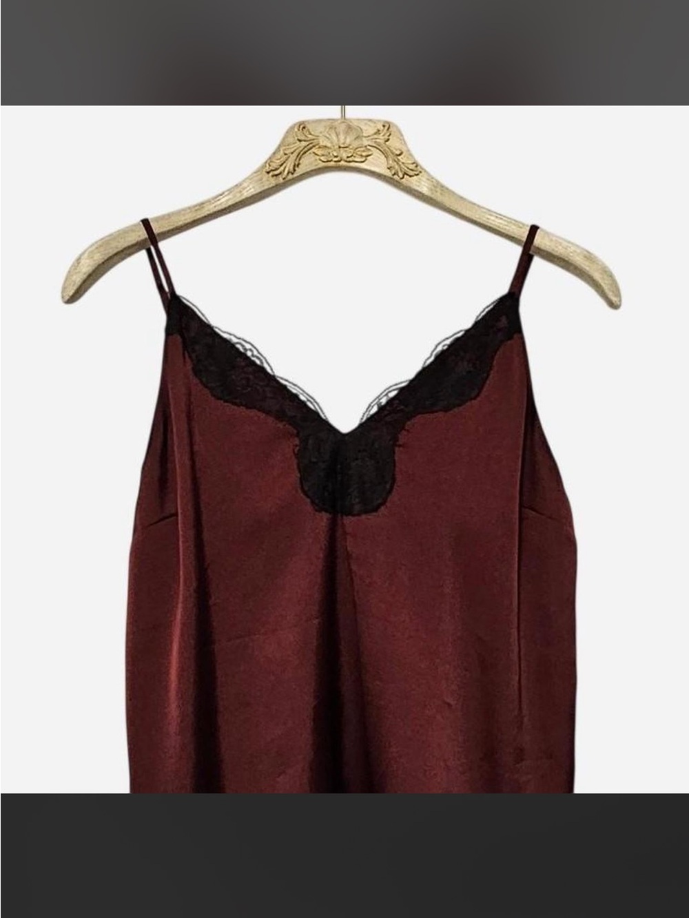 Express Satin Lace-Trim Cami - Burgundy with Black Lace